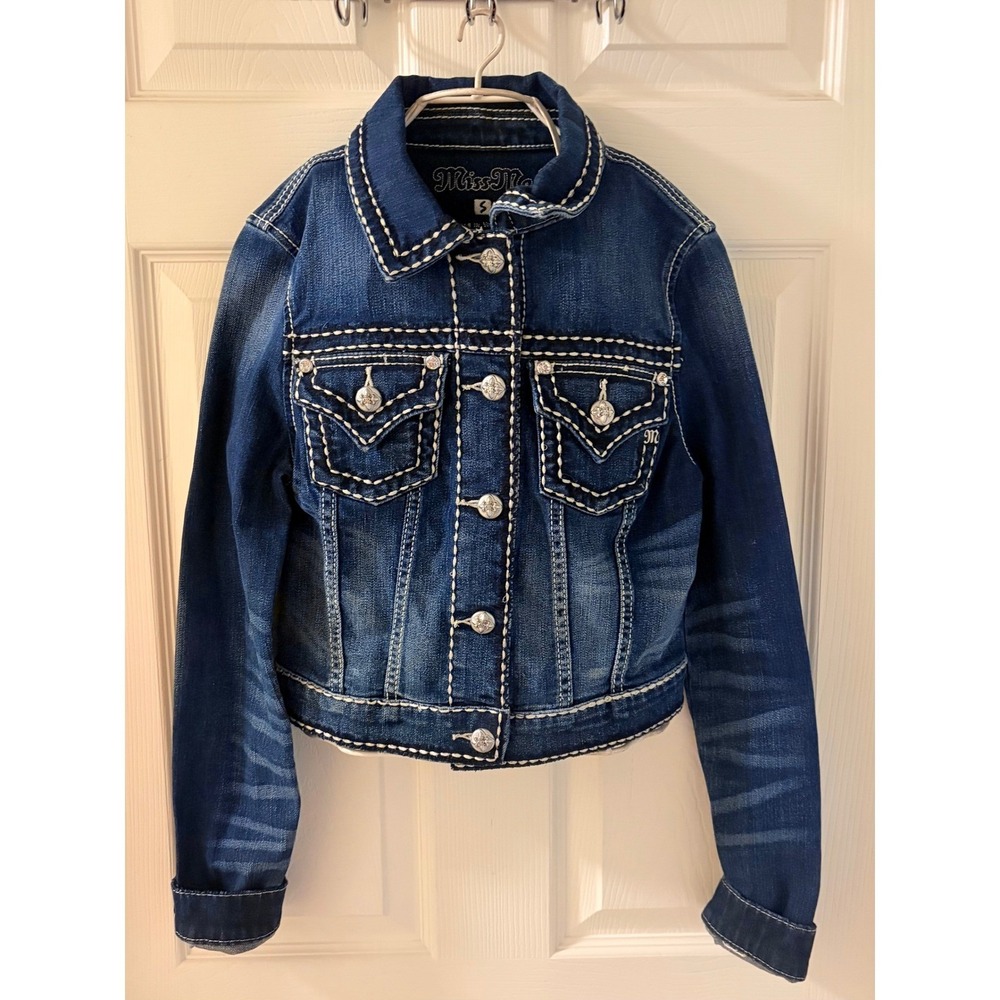 Miss Me Girls Small Dark Wash Denim Jacket Contrast Stitch Western